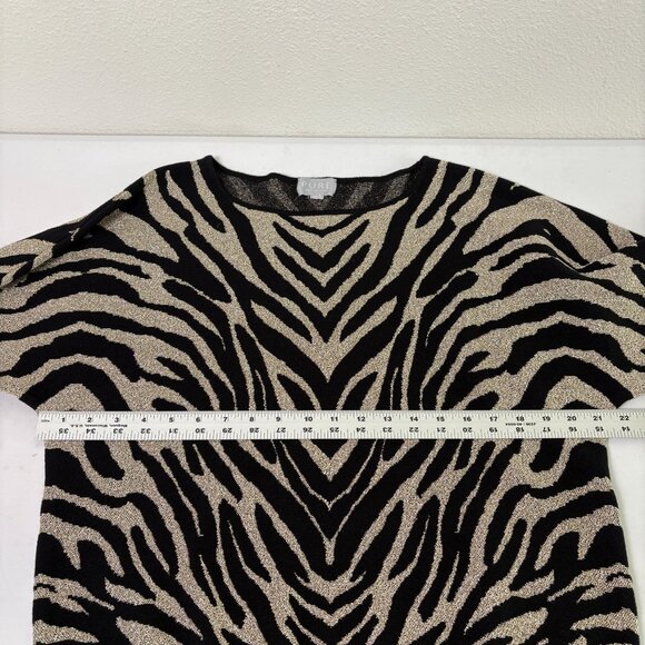 Pure Collection Sweater Size 12 Black Gold Animal Print Pullover Wool Metallic - Picture 8 of 9